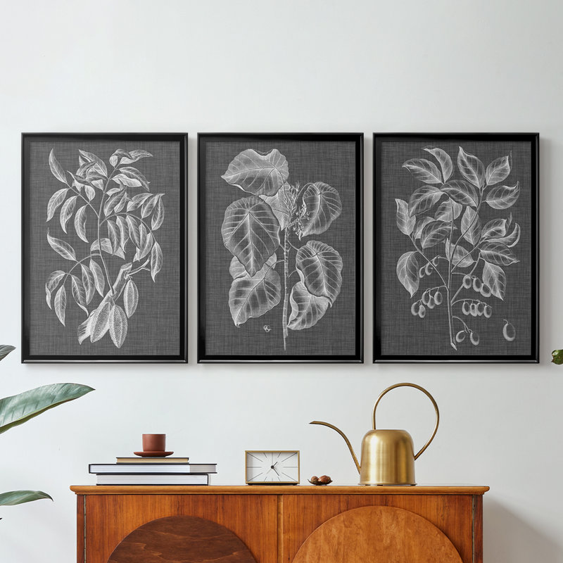 Graphic Foliage III - Toile tendue avec châssis sur mesure - 3 pièces, H 27 po x l 39 po, Noir