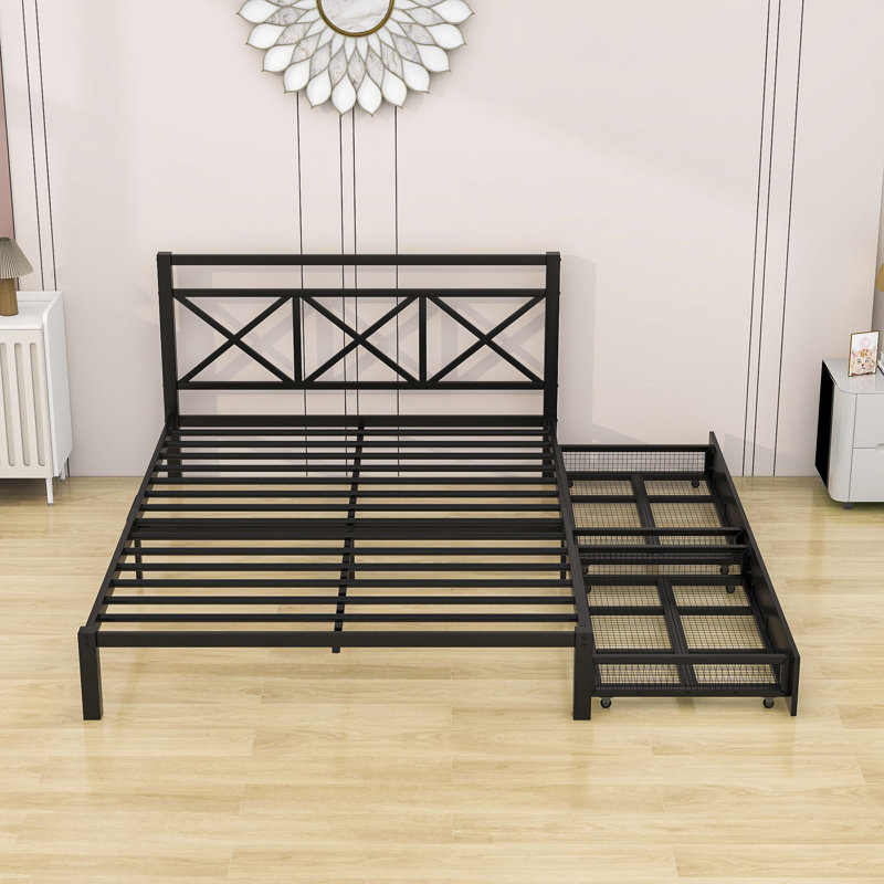 Metal Platform Bed with 2 Drawers, Queen