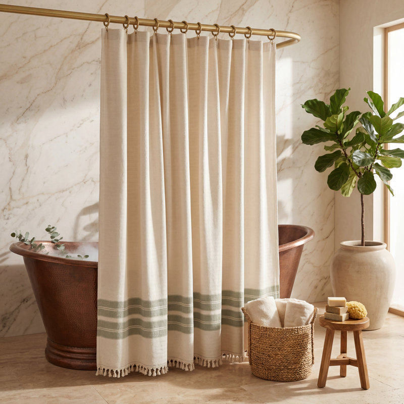 Rideau de douche en coton Costa, Vert sauge - 72 po x 84 po
