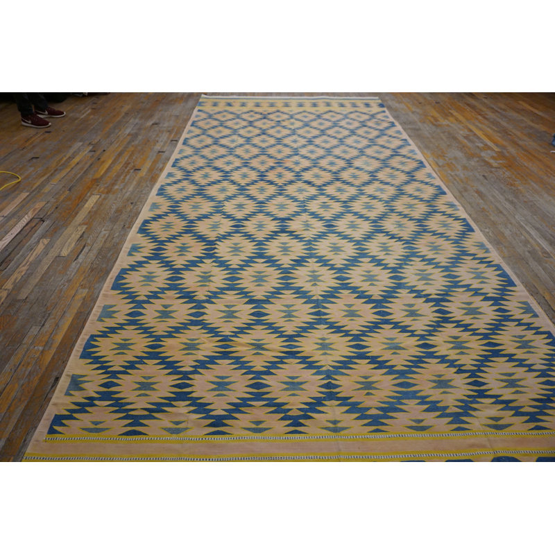 Tribal Geometric Kilim Design Antique Indian Cotton Dhurrie Rug