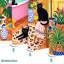 Mignon chat, rideau de douche à motif d'illustrations de dopamine, décor de salle de bain à motif de plantes tropicales noires et mates, 72 po x 72 po