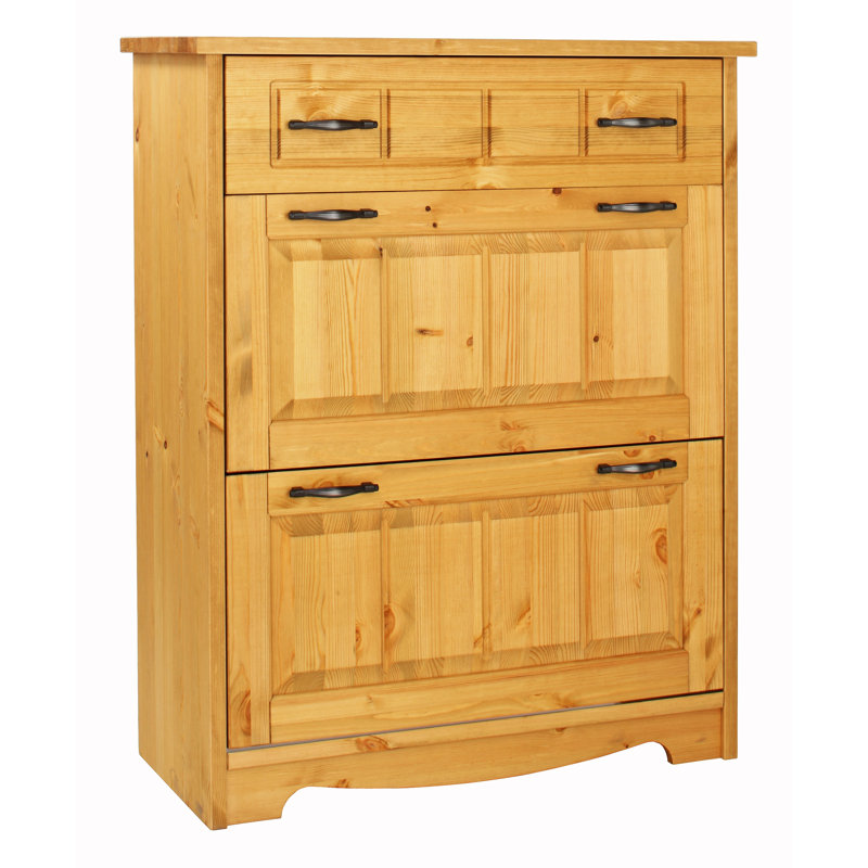 8 Pair Solid Wood Shoe Storage Cabinet, Oiled 