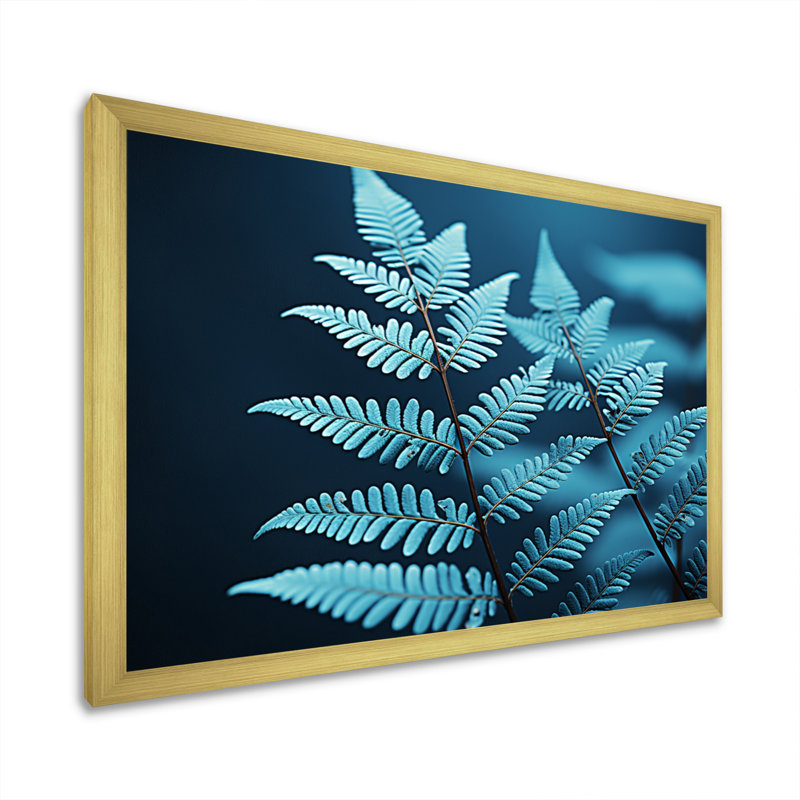 Ferns Turquoise Whimsy III - imprimé, H 12 po x l 20 po x P 1 po, Cadre doré simple