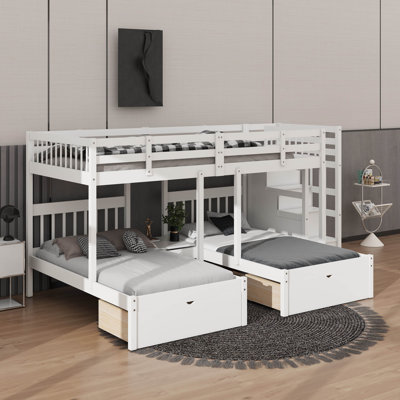 Full-Over-Twin & Twin Bunk Bed, Built With Storage Sections