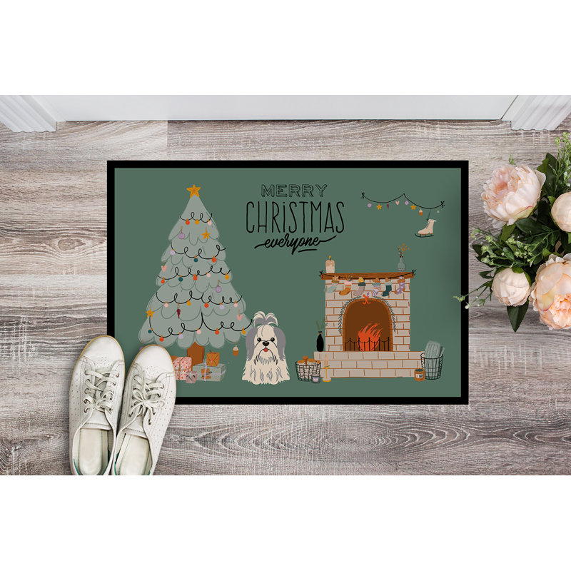 Jacquiline Non-Slip Doormat, Silver White Shih Tzu
