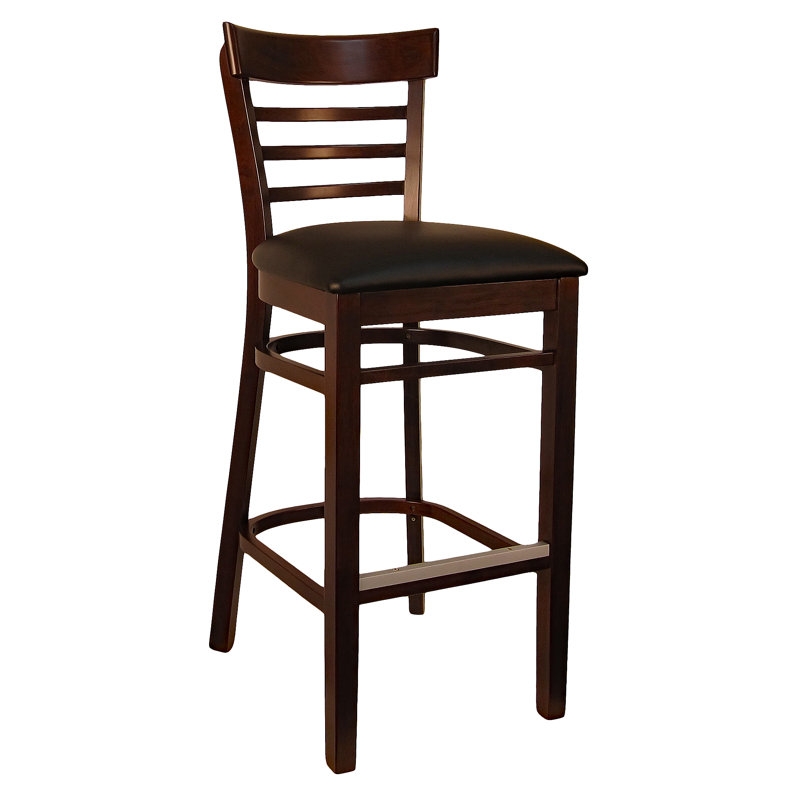 Upholstered Counter Stool with Solid Wood Frame, Dark Mahogany