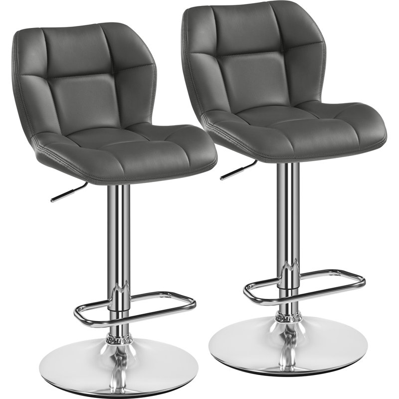 color Height Adjustable Modern Faux Leather Swivel Bar Stools, Dark Grey