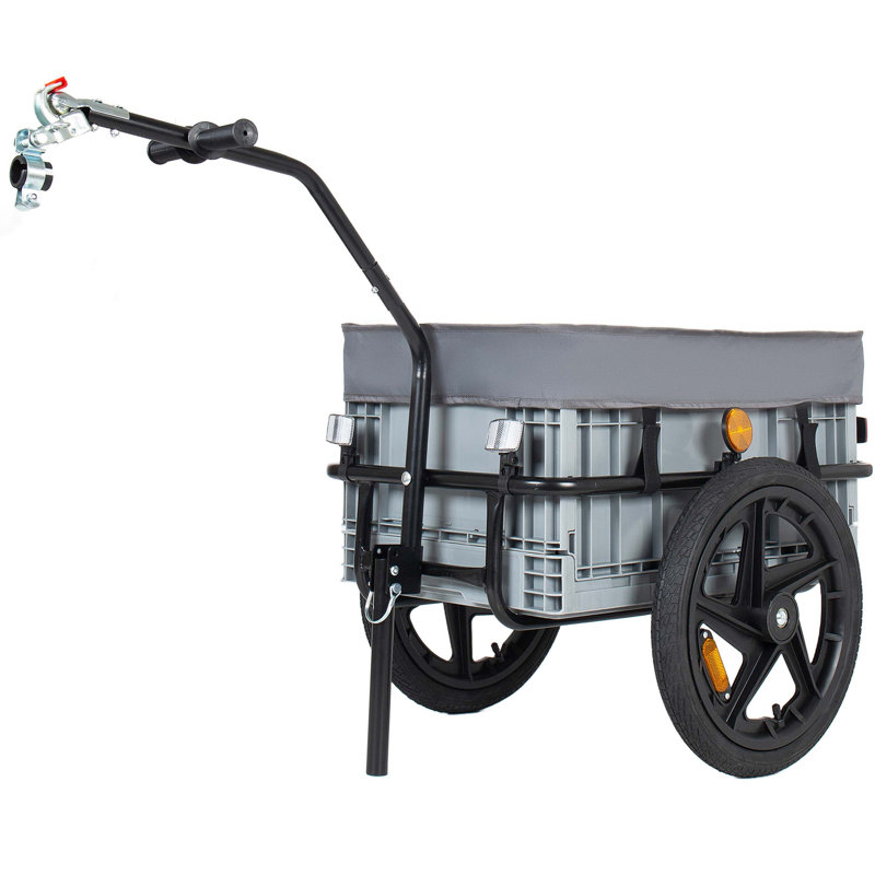 Remorque 2-en-1 pour le transport de vélos avec boîte de rangement pliable de 70 L, couvercle imperméable amovible, roues à dégagement rapide de 16 pouces et capacité de charge de 88 livres.