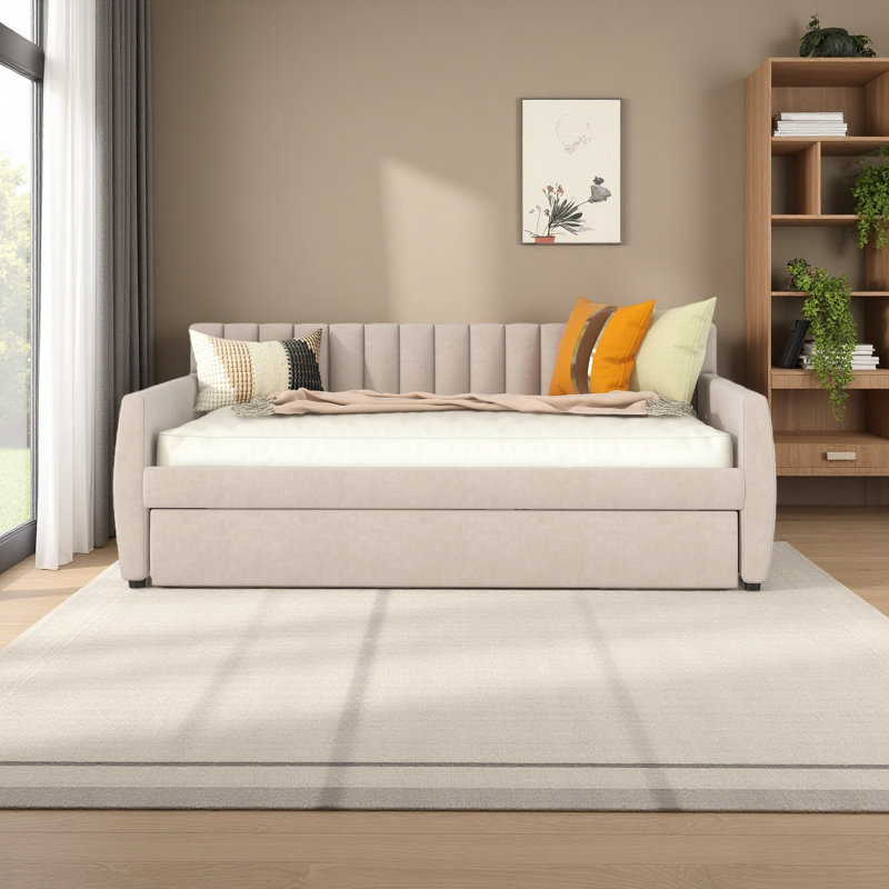 Lit de jour rembourré, Beige, Complet/Double