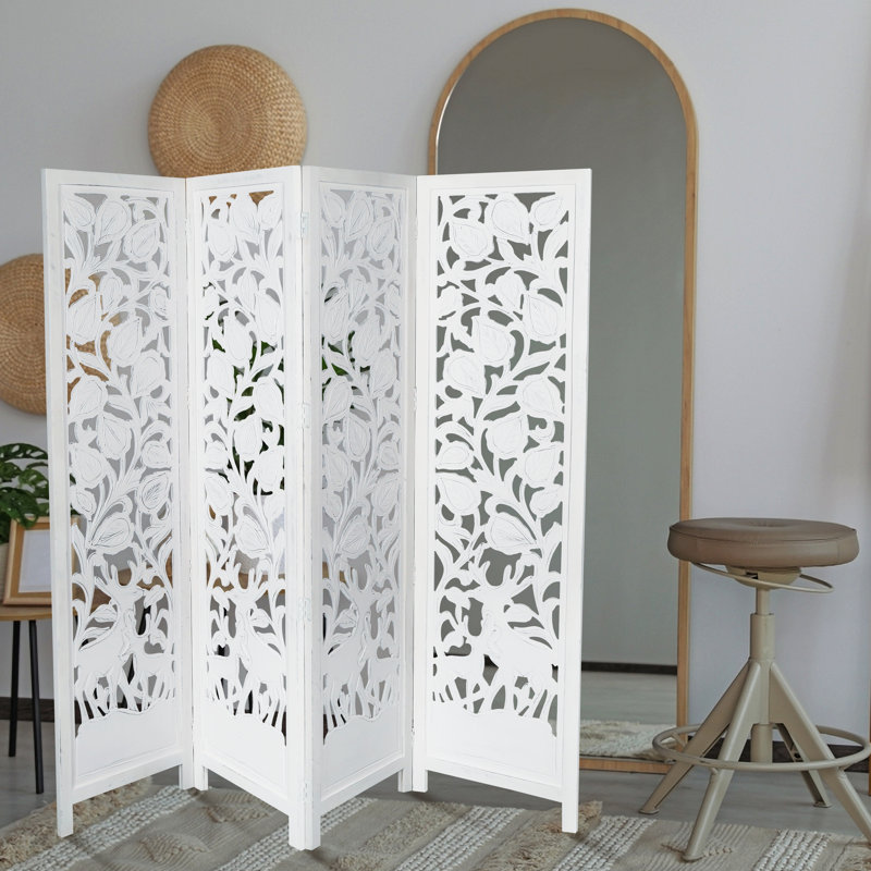 Hellman 175cm W x 180cm H 4 - Panel Folding Room Divider, White
