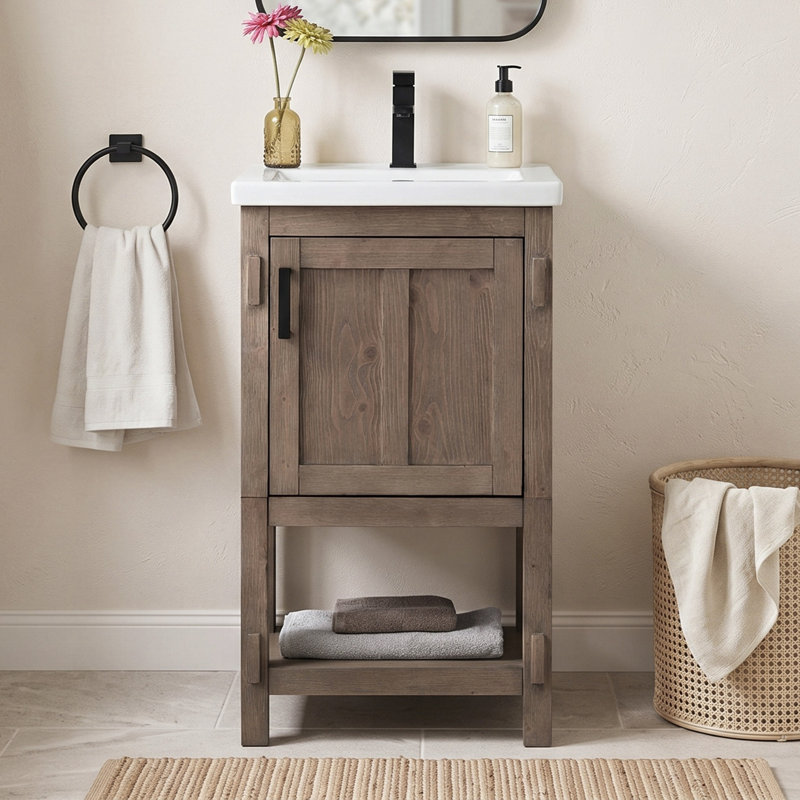 Meuble-lavabo simple autoportant de 20 po avec plateau en céramique Alvah, Brown Spruce