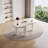 Abishan 65.98" Irregular Dining Table Modern Cream White Indoor Kitchen Table with three Legs ,Modern Executive Desk,Work Desk