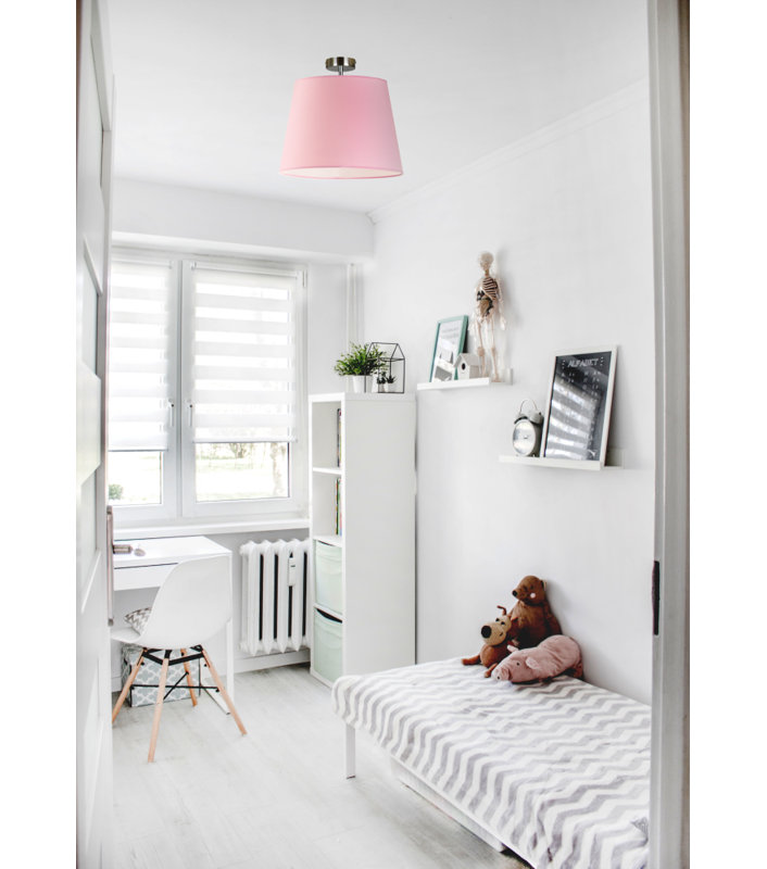 Deima Fabric Semi Flush Mount, Polished Silver, Pink
