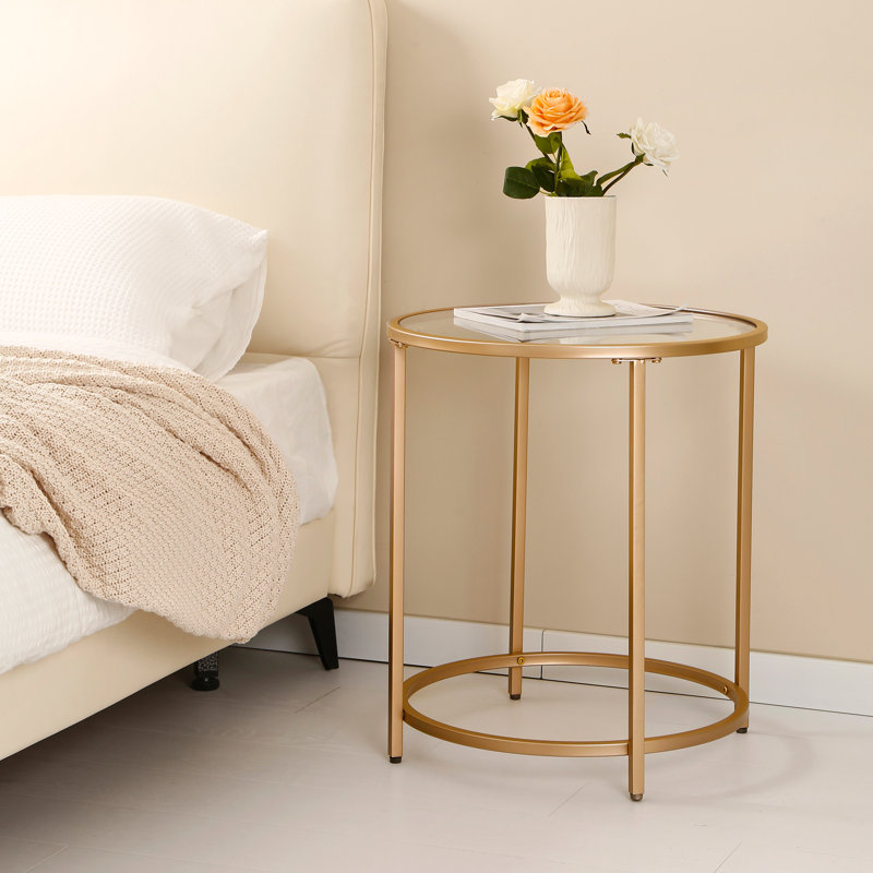 Round Glass Top End Side Table, Gold