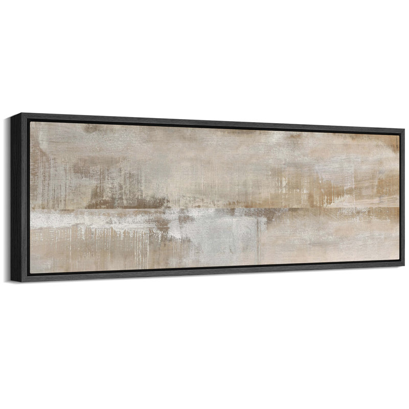 Abstract Neutral Green Tan Brown Home Decor Extra Large Pictures Framed Canvas Print Wall Art, 20" H x 60" W, Black