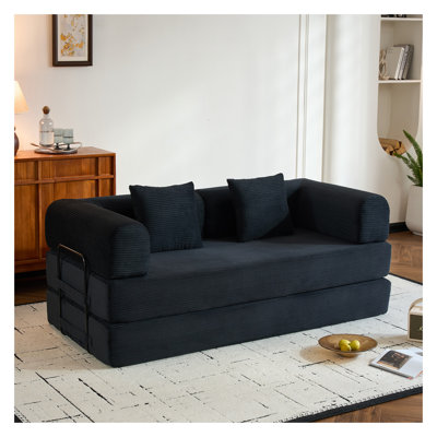 Convertible Sleeper Sofa Bed with Cylindrical Pillow - Corduroy Folding Mattress Couch for Living Room Bedroom