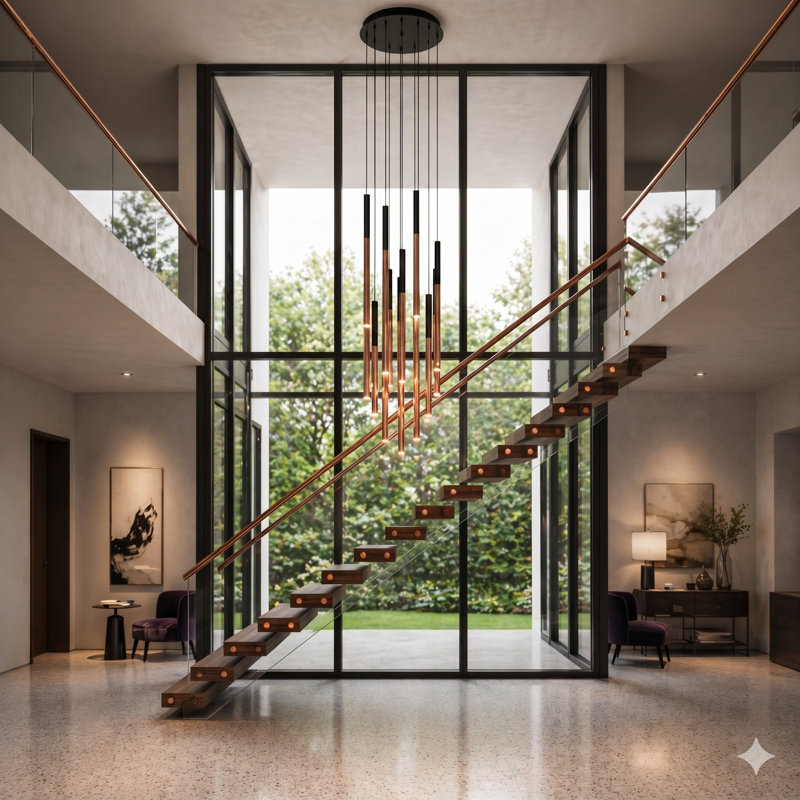 Baileyton 13 - Light Cluster Pendant, Black Top / Brushed Copper