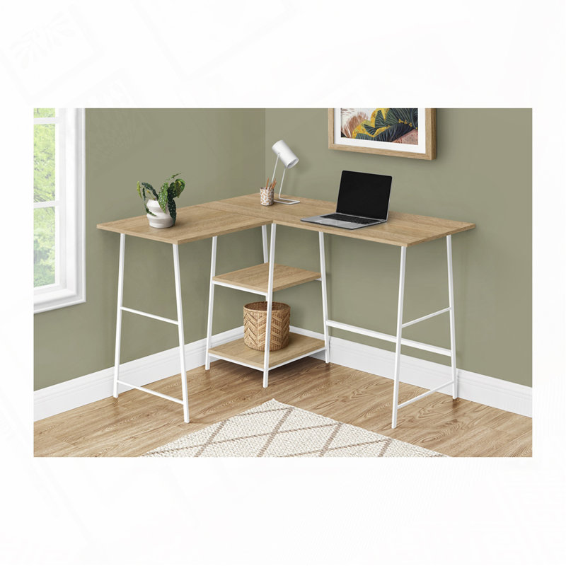 Bureau d'ordinateur en L Home Office, Naturel / Blanc