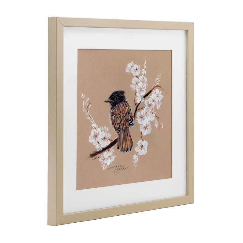 Perché d'oiseau neutre, impression encadrée sous verre, conçue par Cady, H 16 po x l 16 po, Cadre de récolte en pin