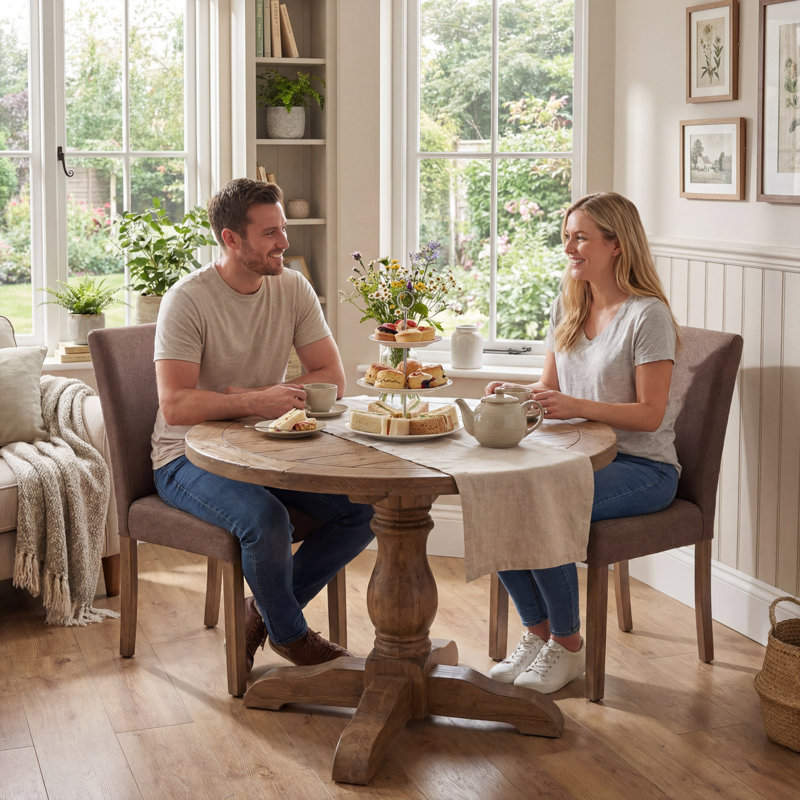 Upholstered Dining Chair, Brown Fabric Side Chair, Armless Modern Kitchen Chair with Solid Wood Legs, Light Brown