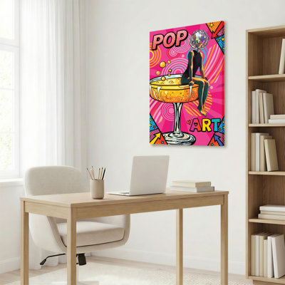 Pop Art, disco, balle, femme, cocktail, toile de verre, impression sur toile, ensemble de 1