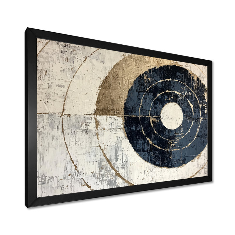 «Beige et bleu», spirale céleste équilibrée I - impression minimaliste sur toile, H 12 po x l 20 po, Noir