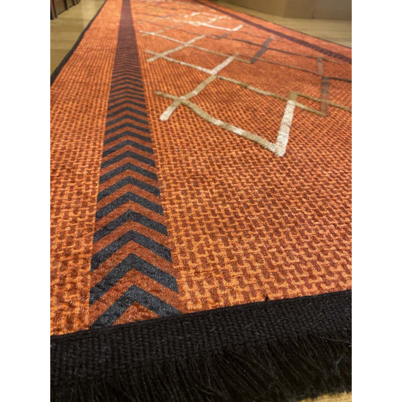 Coton imprimé marocain orange Lashia; Tapis chenille antidérapant, Tapis de couloir 2 pi 7 po x 7 pi 3 po