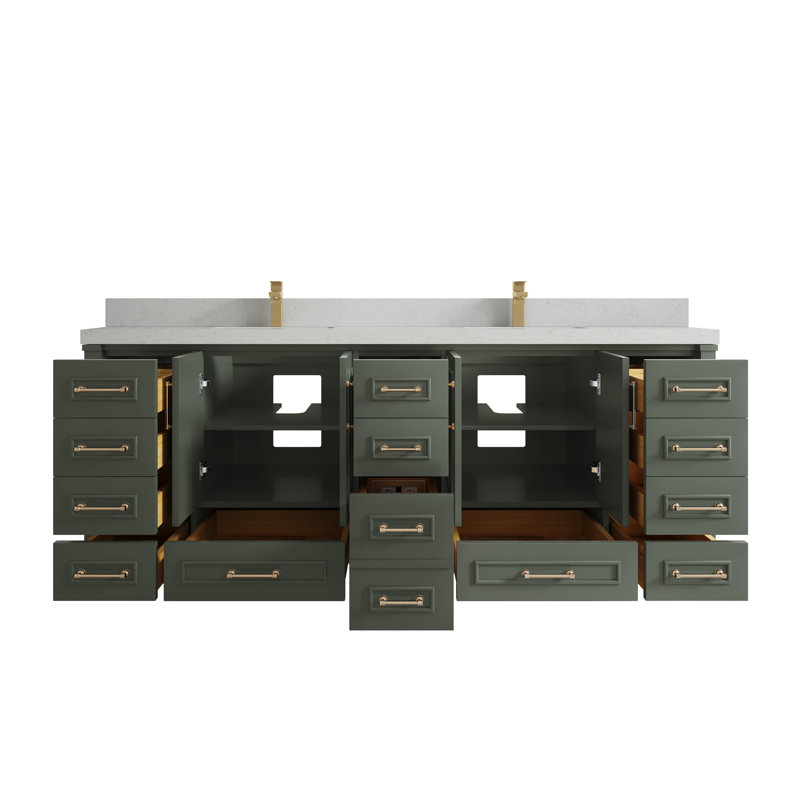 Ensemble de meuble-lavabo double 84 po Aberdeen, Quartz de Carrare, Étain vert