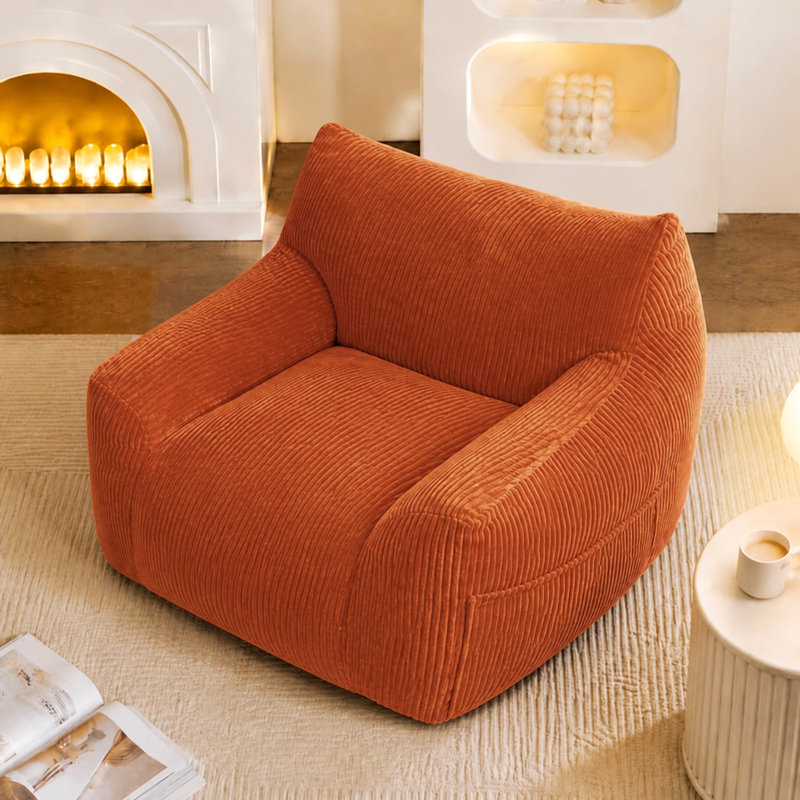 Fauteuil lounge Lazy Sofa, pouf une place en tissu velours côtelé avec poche latérale, mini canapé moelleux en forme de nuage pour salon, chambre ou dortoir