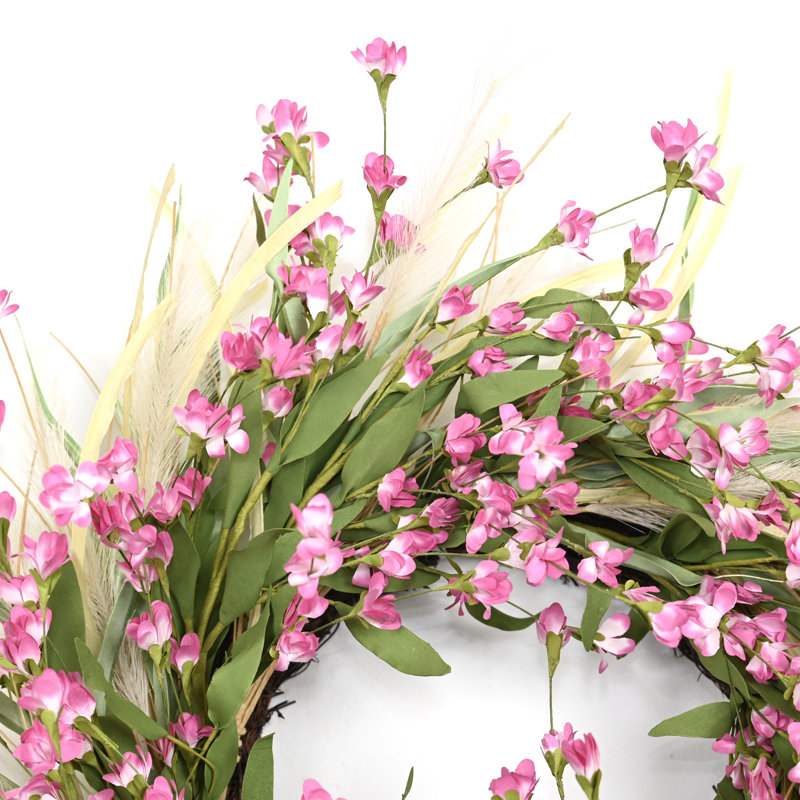 24 po Artificiel Boho Pampas Herbe verdure Feuillage grappe de fleurs sauvages Porte d'entrée Couronne de mariage Weclome Decor