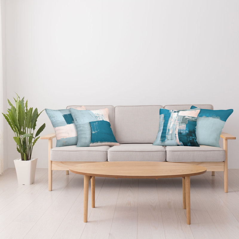 Petrol Blue and Pale Teal Square Microfiber Throw Pillow Set