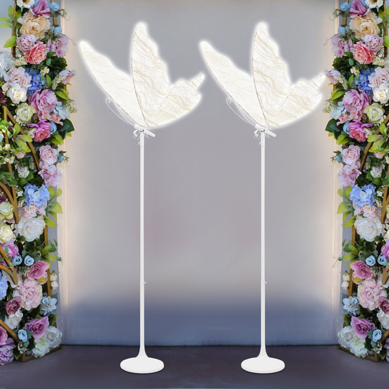 2Pcs Elegant Wedding Decoration Butterfly Floor Lamp LED Ambient Light Gold Gauze White Light, Gold