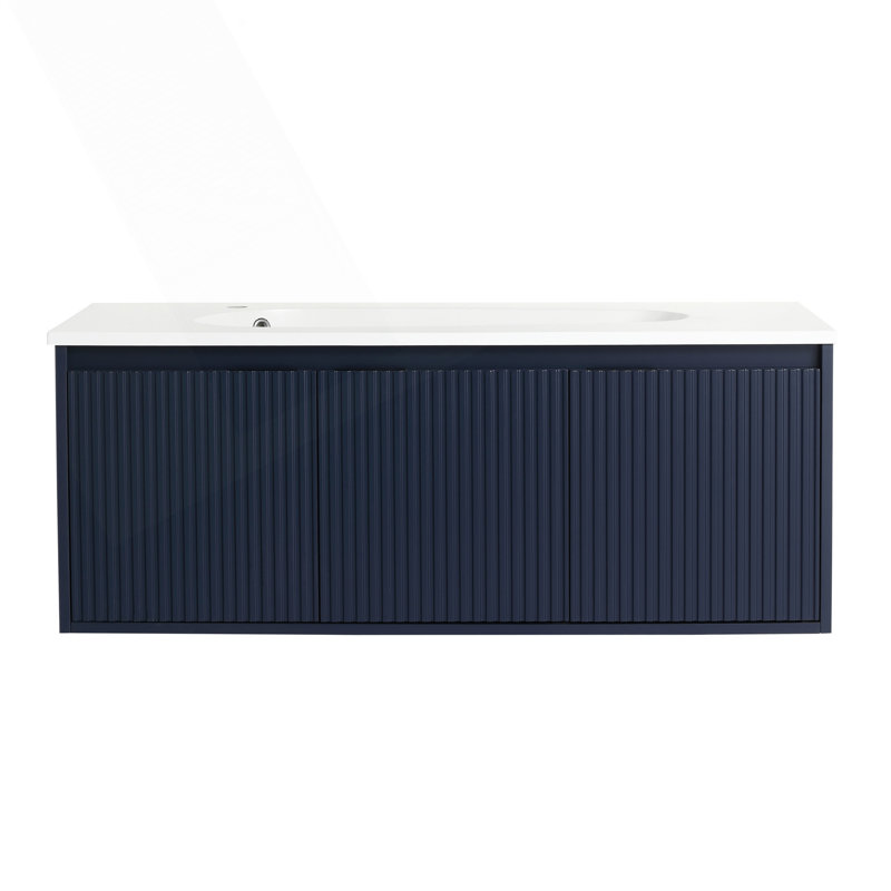 Meuble-lavabo flottant de 48 pouces avec lavabo en résine en forme de goutte et rangement spacieux, écologique et résistant à l'eau