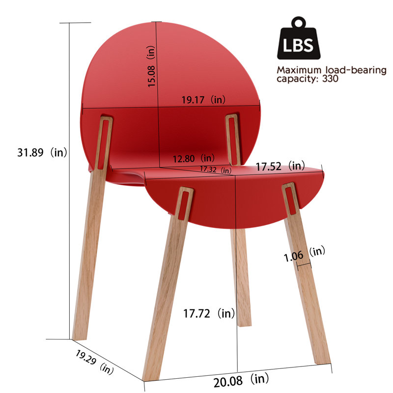 4 - Piece Crimson Indoor Chairs, Scratch Proof Polypropylene, Hand Finished Oak Legs, All Day Support Indoor, Industrial Grade Polypropylene Seat, Ergonomic Body Adaptive Design