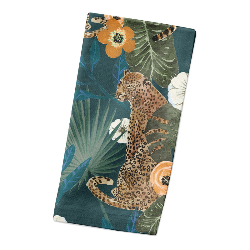 Serviette en coton 10 po Tropical Cheetah, Bleu sarcelle