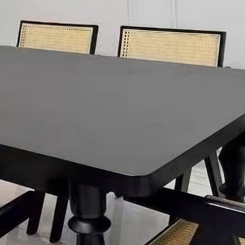 Black Rectangular Solid Wood Dining Table, 29.50" H x 86.60" L x 35.40" W