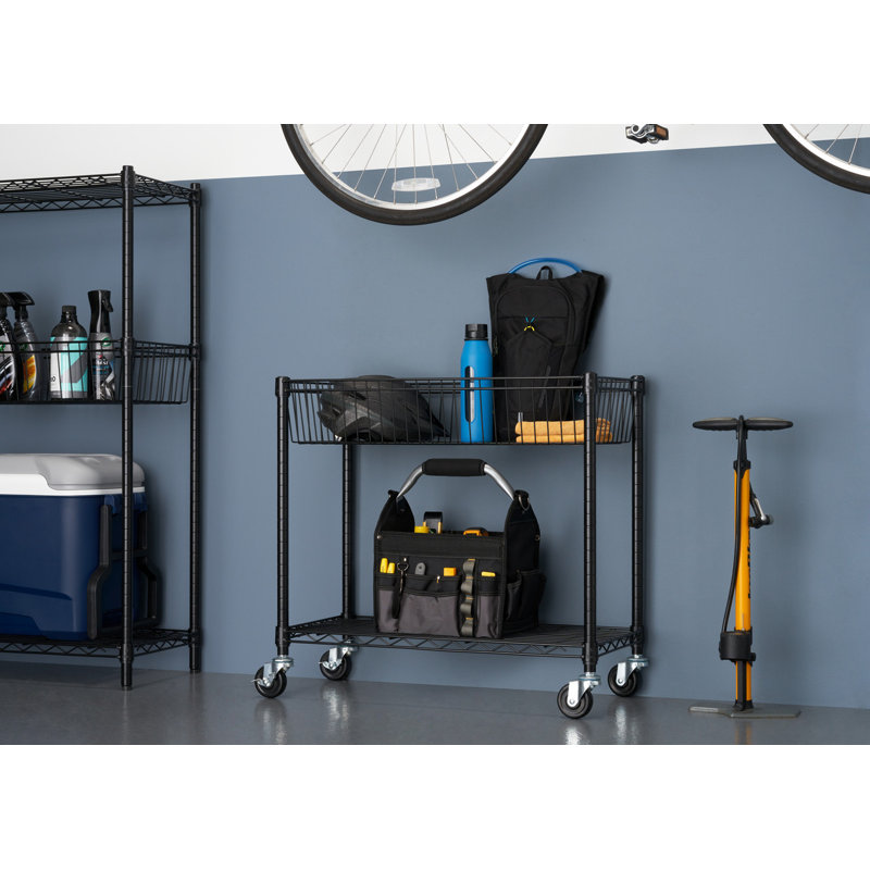 Black Powder-Coated Steel 5-Tier Wire Shelving Unit with Wheels