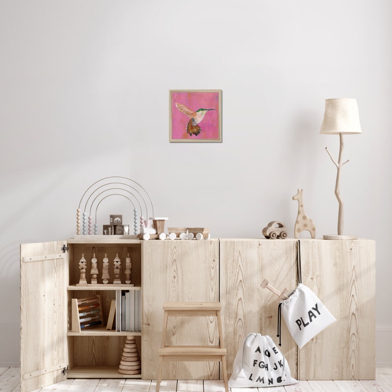 Sweet Hummingbird I by Mehmet Altug - Painting, Natural Wood Framed Paper Print, 34cm H x 34cm W