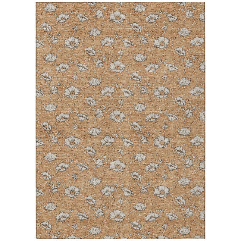 Machine Washable Indoor/Outdoor Chantille ACN2792 Floral Rug, 5' x 7'6", Copper