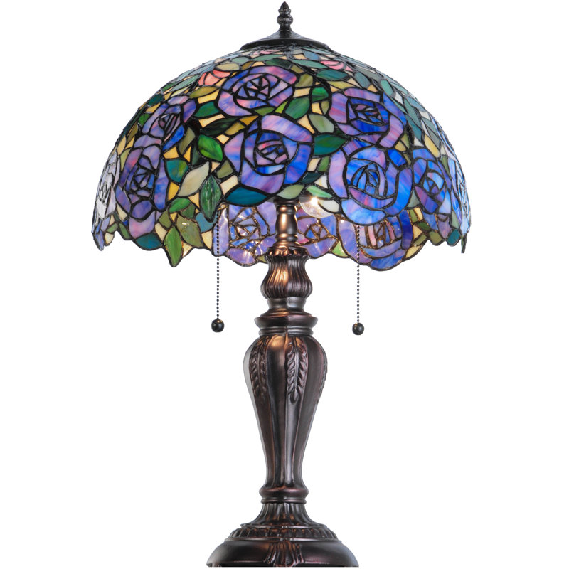 24" Multicolor Stained Glass and Bronze Table Lamp