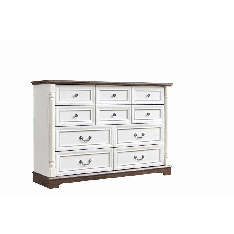 Commode 10 tiroirs pour chambre à coucher avec base en bois et bordure en bois, commode rustique en bois rustique, commode de rangement pour chambre à coucher, salon