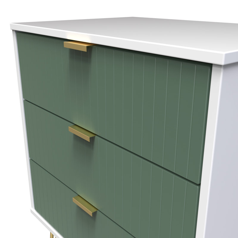 Fully Assembled Anacarina 3 - Drawer Chest of Drawers, Labrador Green/White