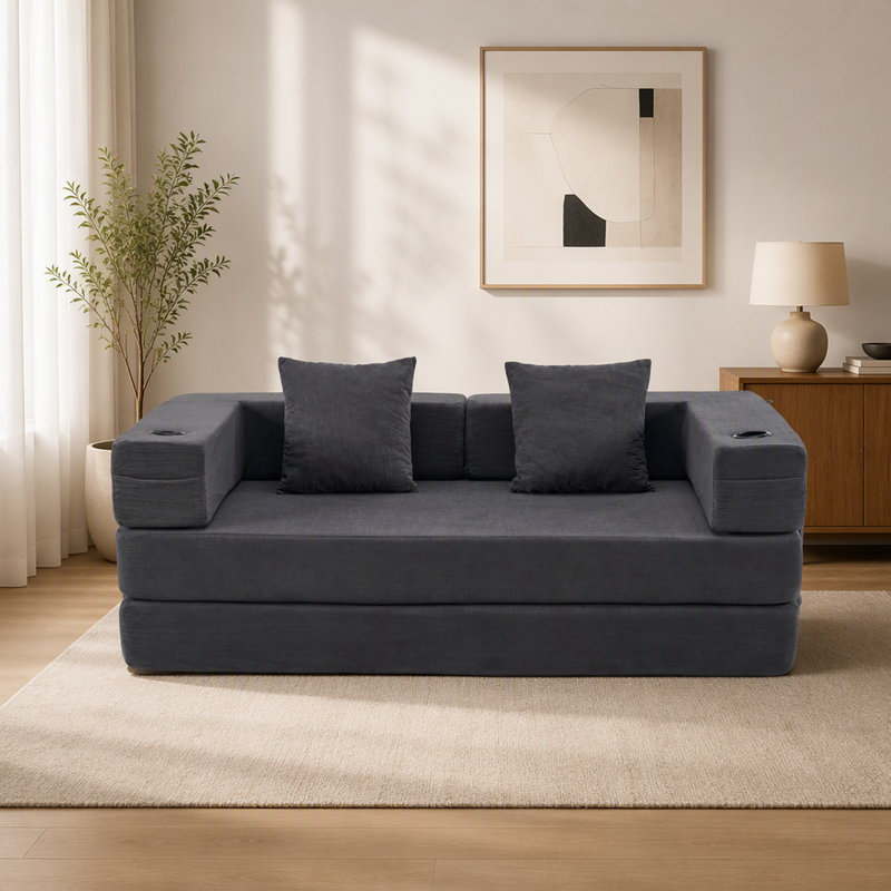 72.83 " Corduroy Loveseat, Velours côtelé gris, Grey