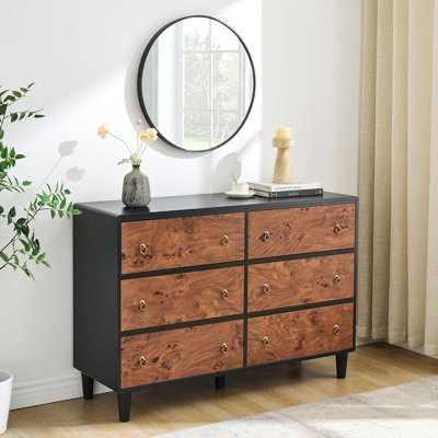 6 Drawers Dresser for Bedroom, 47" Wide Wood Chest of Drawers with Metal Handles, Heavy-Duty TV Stand for Living Room, Closet Storage Organizer, Natural Oak