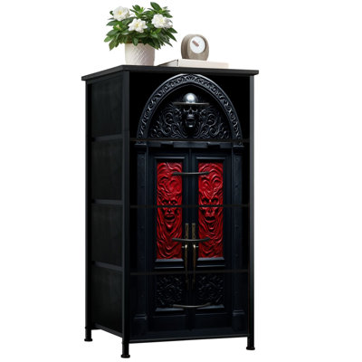 Commode gothique pour chambre à coucher avec 4 tiroirs de rangement Commode décorative à double crâne rouge noir gothique Commode en tissu avec cadre en acier pour vestibule