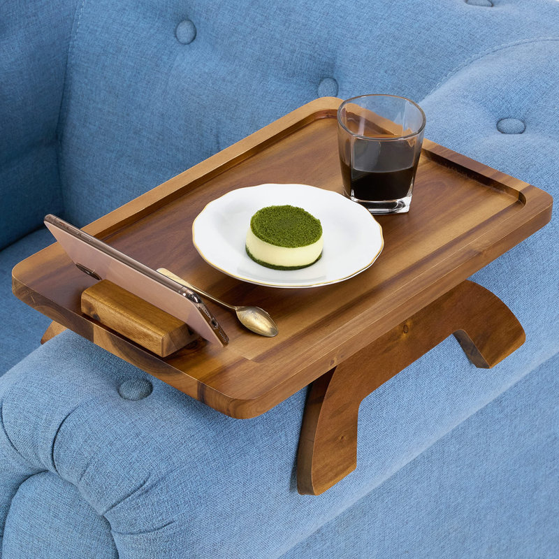 Sofa Armrest Tray, Arm Table Sofa Arm Tray Clip On Tray Table, Sofa Tray Table For Couch, Folding Snack Table With 360 Rotating Phone Bracket