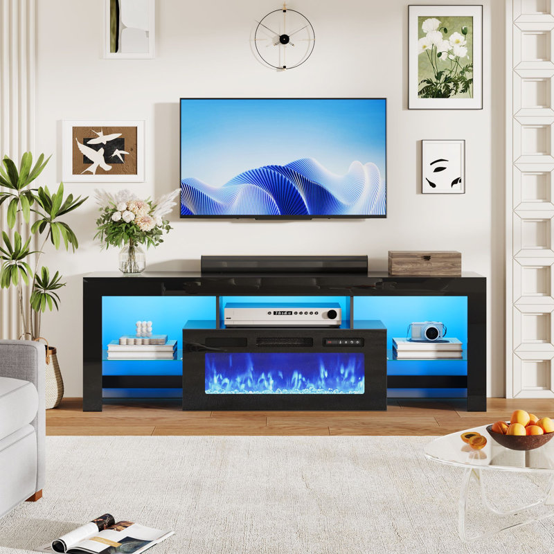 TV Stand Fireplace, 71"W*16"D*23.6"H, Black