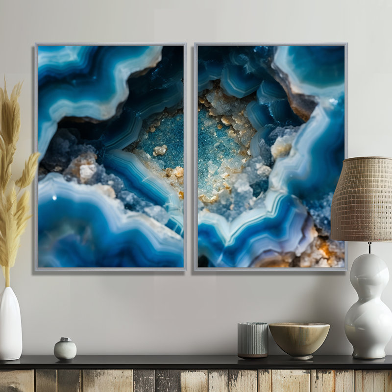 Geode Gems I - impressions d'art traditionnelles sur toile, Impression encadrée flottante, Argent argent, H 36 po x l 48 po