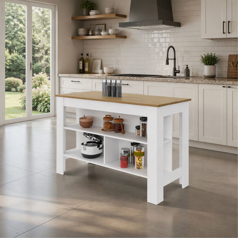Îlot de cuisine à rangement ouvert, 35.4" H x 54.4" W x 25.2" D