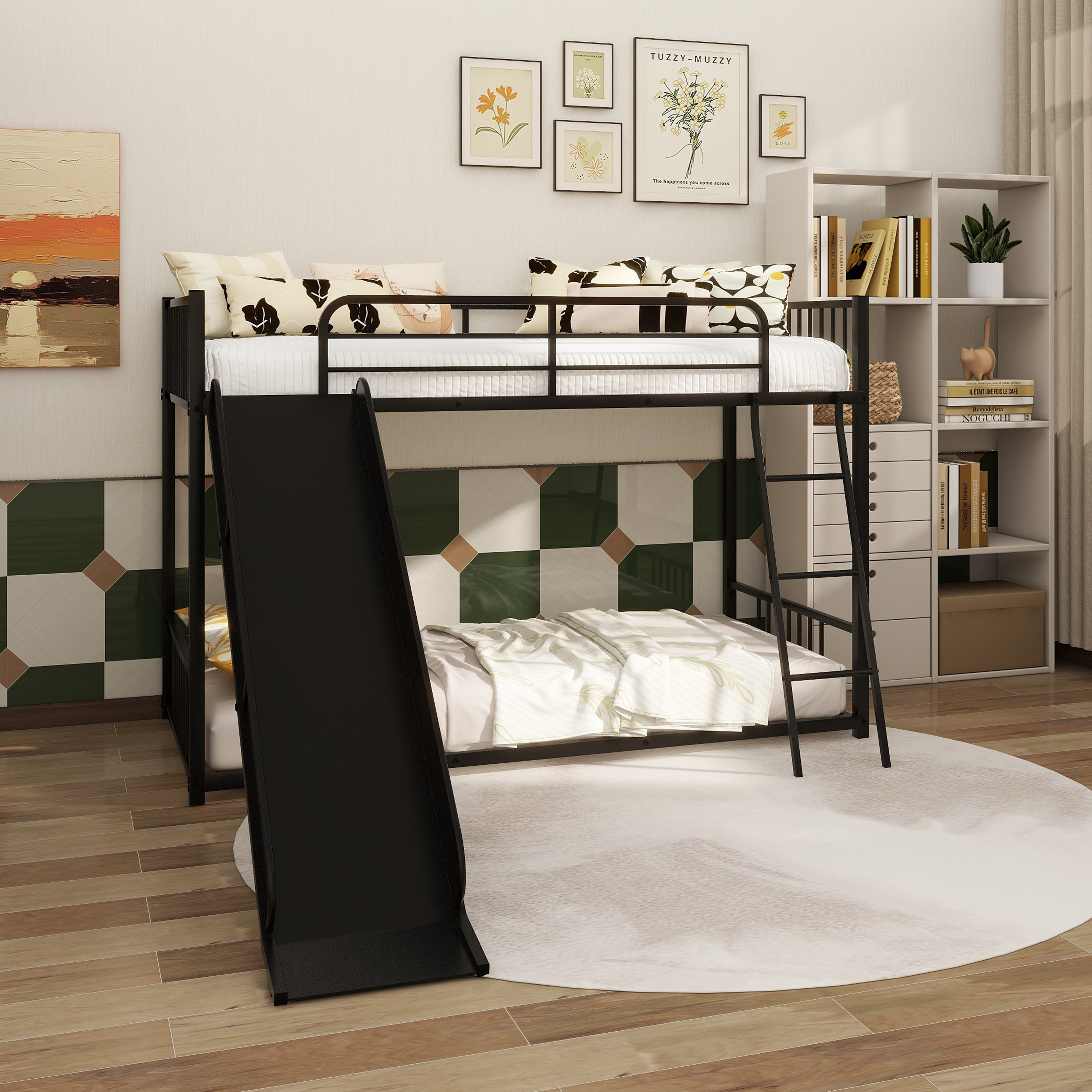 Isabelle & Max™ Metal Bunk Bed With Slide, Twin Over Twin | Wayfair